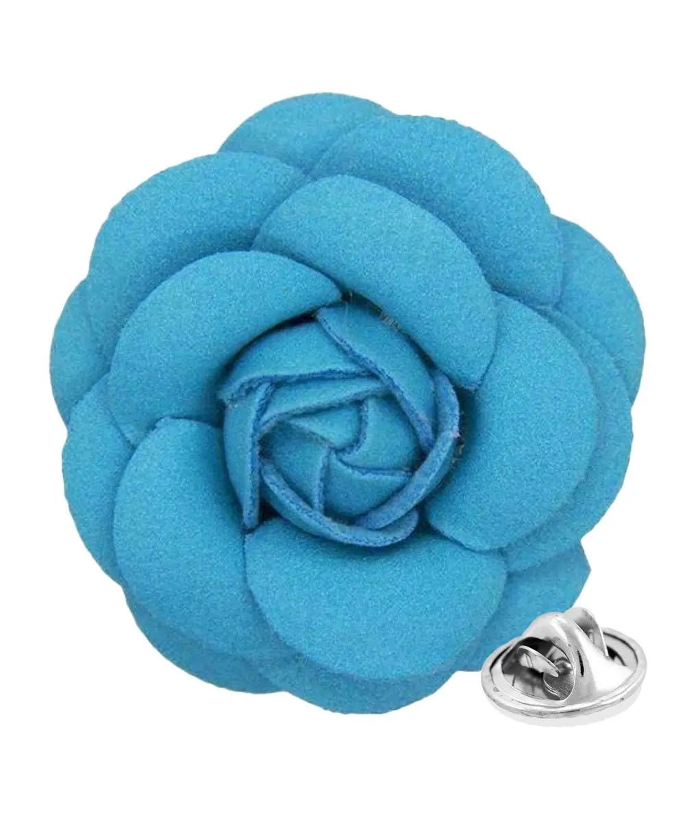 Vittorio Vico Unisex Leather Flower Lapel Pin - Turquoise - Flower Lapel Pin - Vittorio Vico