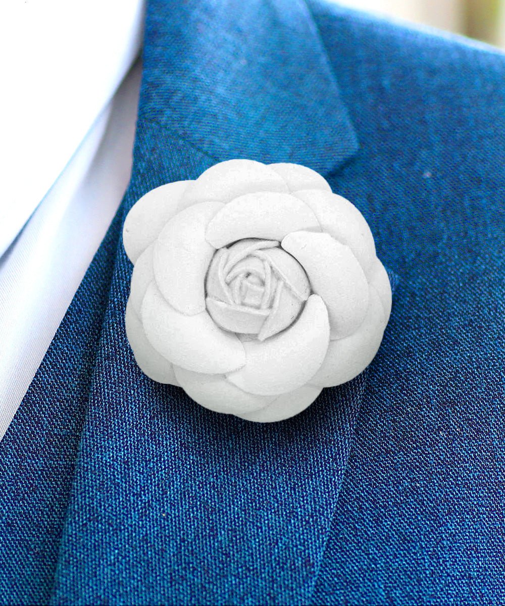 Vittorio Vico Unisex Leather Flower Lapel Pin - White - Flower Lapel Pin - Vittorio Vico