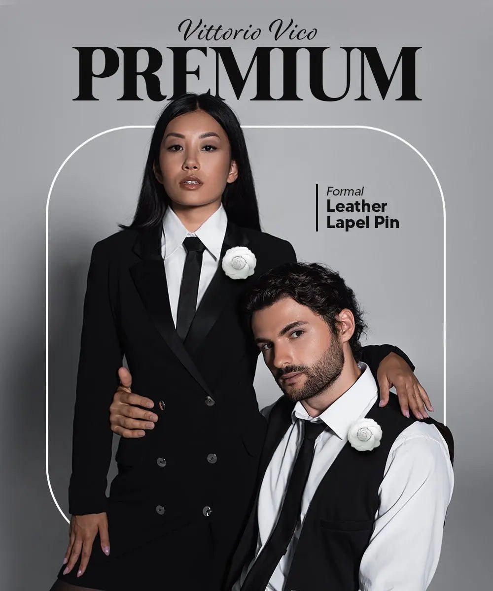 Vittorio Vico Unisex Leather Flower Lapel Pin - White - Flower Lapel Pin - Vittorio Vico