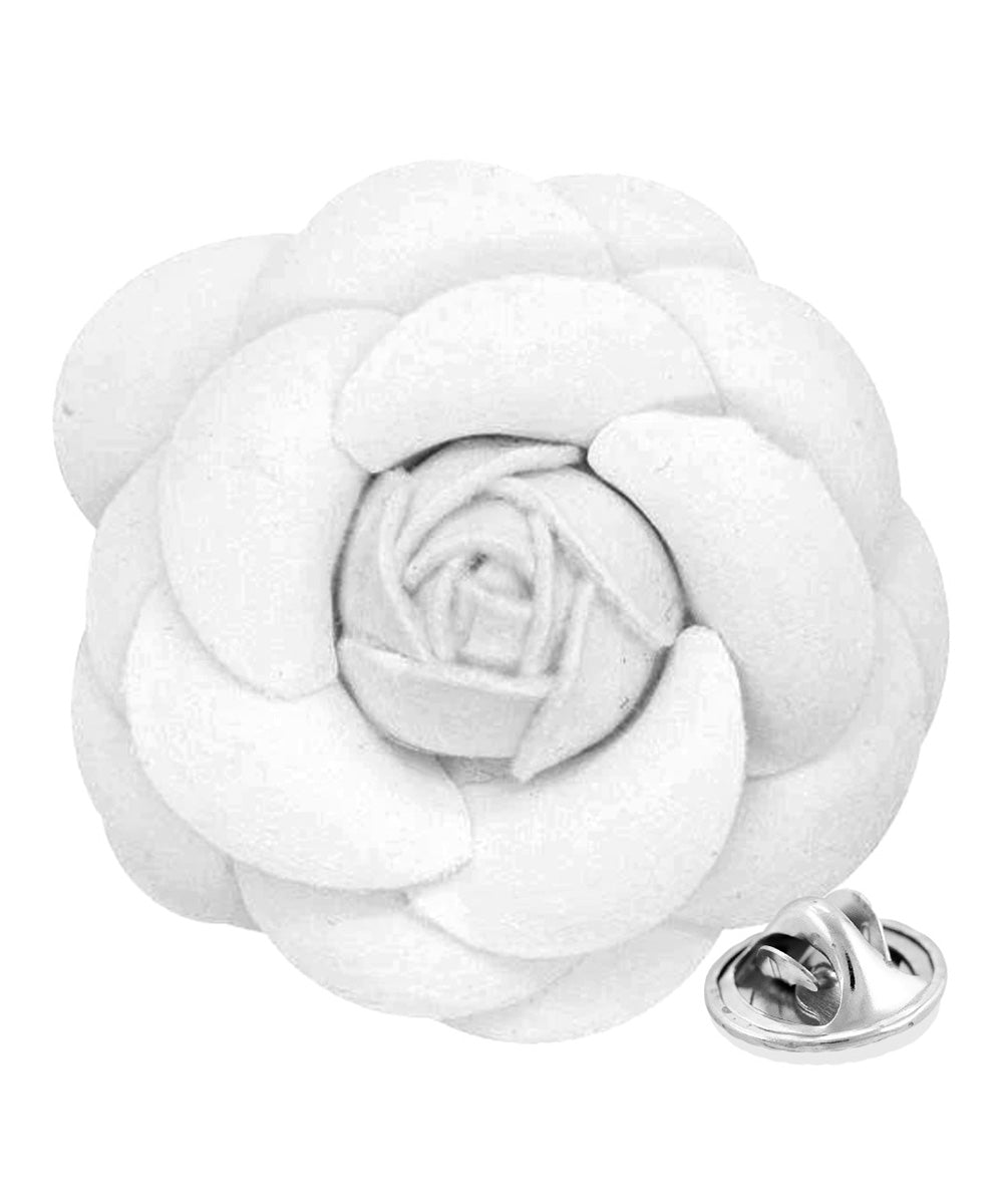 Vittorio Vico Unisex Leather Flower Lapel Pin - White - Flower Lapel Pin - Vittorio Vico