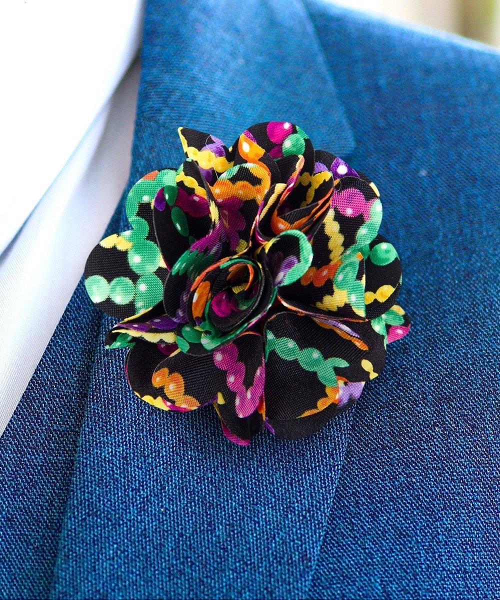 Vittorio Vico Unisex Mardi Gras Satin Flower Lapel Pin - Mardi Gras - Flower Lapel Pin - Vittorio Vico