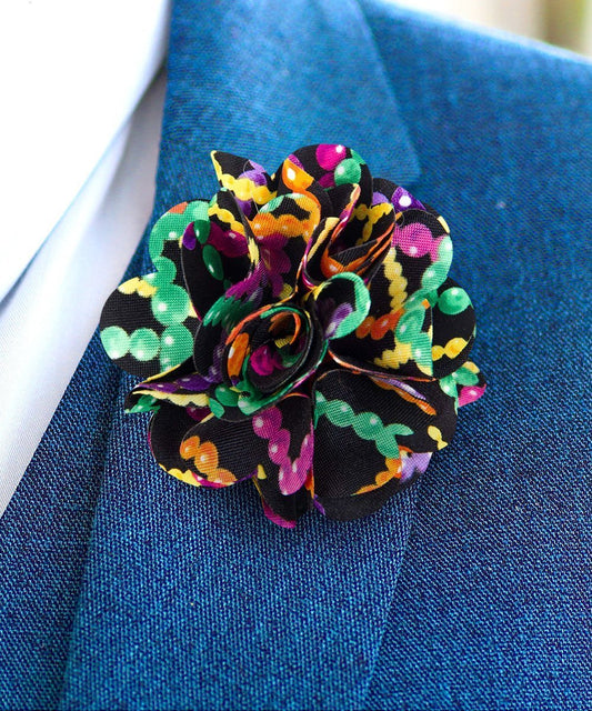 Vittorio Vico Unisex Mardi Gras Satin Flower Lapel Pin - Mardi Gras - Flower Lapel Pin - Vittorio Vico