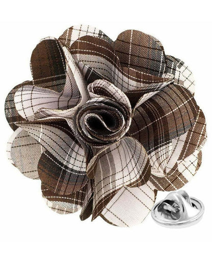 Vittorio Vico Unisex Metallic Silver Accent Plaid Flower Lapel Pin - Brown - Flower Lapel Pin - Vittorio Vico