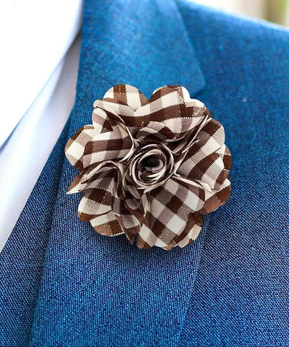 Vittorio Vico Unisex Metallic Silver Accent Plaid Flower Lapel Pin - Black and White with Silver - Flower Lapel Pin - Vittorio Vico