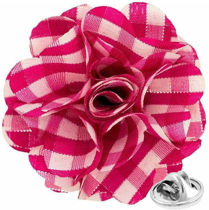 Vittorio Vico Unisex Metallic Silver Accent Plaid Flower Lapel Pin - Hot Pink with Silver - Flower Lapel Pin - Vittorio Vico