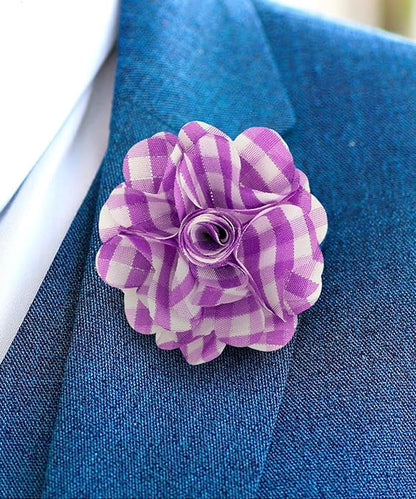 Vittorio Vico Unisex Metallic Silver Accent Plaid Flower Lapel Pin - Lavender with Silver - Flower Lapel Pin - Vittorio Vico