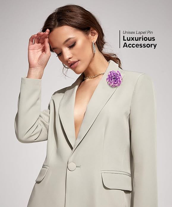 Vittorio Vico Unisex Metallic Silver Accent Plaid Flower Lapel Pin - Lavender with Silver - Flower Lapel Pin - Vittorio Vico