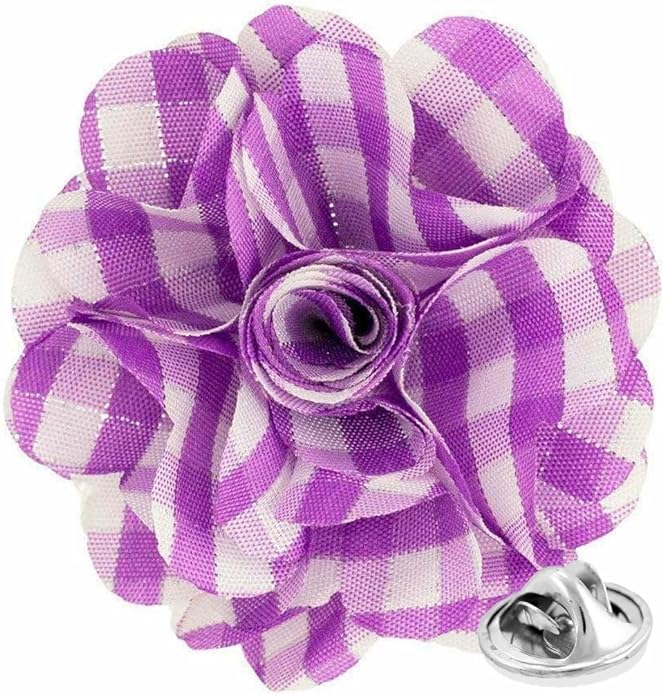 Vittorio Vico Unisex Metallic Silver Accent Plaid Flower Lapel Pin - Lavender with Silver - Flower Lapel Pin - Vittorio Vico
