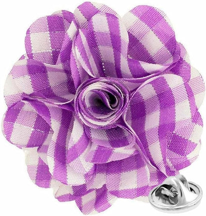 Vittorio Vico Unisex Metallic Silver Accent Plaid Flower Lapel Pin - Lavender with Silver - Flower Lapel Pin - Vittorio Vico