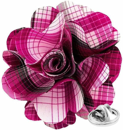 Vittorio Vico Unisex Metallic Silver Accent Plaid Flower Lapel Pin - Magenta - Flower Lapel Pin - Vittorio Vico