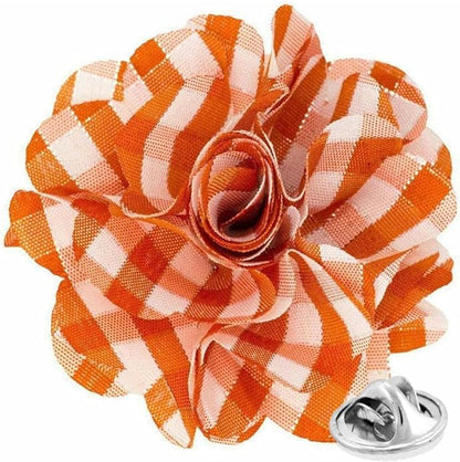 Vittorio Vico Unisex Metallic Silver Accent Plaid Flower Lapel Pin - Orange with Silver - Flower Lapel Pin - Vittorio Vico