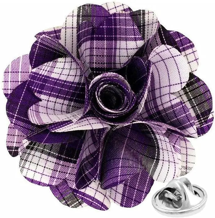 Vittorio Vico Unisex Metallic Silver Accent Plaid Flower Lapel Pin - Purple - Flower Lapel Pin - Vittorio Vico
