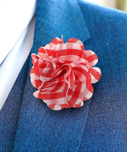 Vittorio Vico Unisex Metallic Silver Accent Plaid Flower Lapel Pin - Red and White with Silver - Flower Lapel Pin - Vittorio Vico