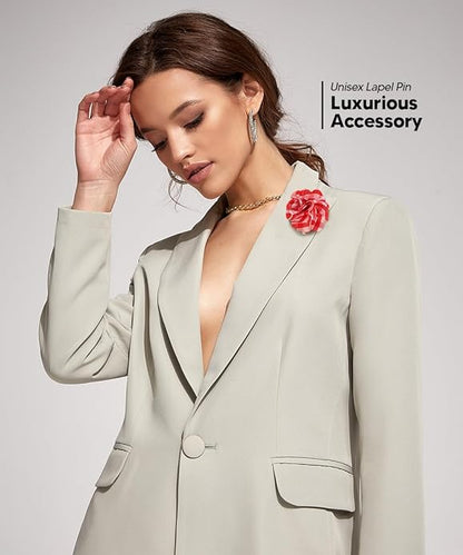 Vittorio Vico Unisex Metallic Silver Accent Plaid Flower Lapel Pin - Red and White with Silver - Flower Lapel Pin - Vittorio Vico