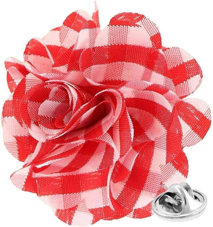 Vittorio Vico Unisex Metallic Silver Accent Plaid Flower Lapel Pin - Red and White with Silver - Flower Lapel Pin - Vittorio Vico