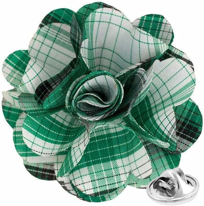 Vittorio Vico Unisex Metallic Silver Accent Plaid Flower Lapel Pin - Teal Green - Flower Lapel Pin - Vittorio Vico