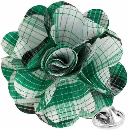 Vittorio Vico Unisex Metallic Silver Accent Plaid Flower Lapel Pin - Teal Green - Flower Lapel Pin - Vittorio Vico