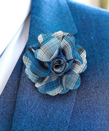 Vittorio Vico Unisex Metallic Silver Accent Plaid Flower Lapel Pin - Black - Flower Lapel Pin - Vittorio Vico