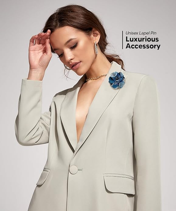 Vittorio Vico Unisex Metallic Silver Accent Plaid Flower Lapel Pin - Black - Flower Lapel Pin - Vittorio Vico