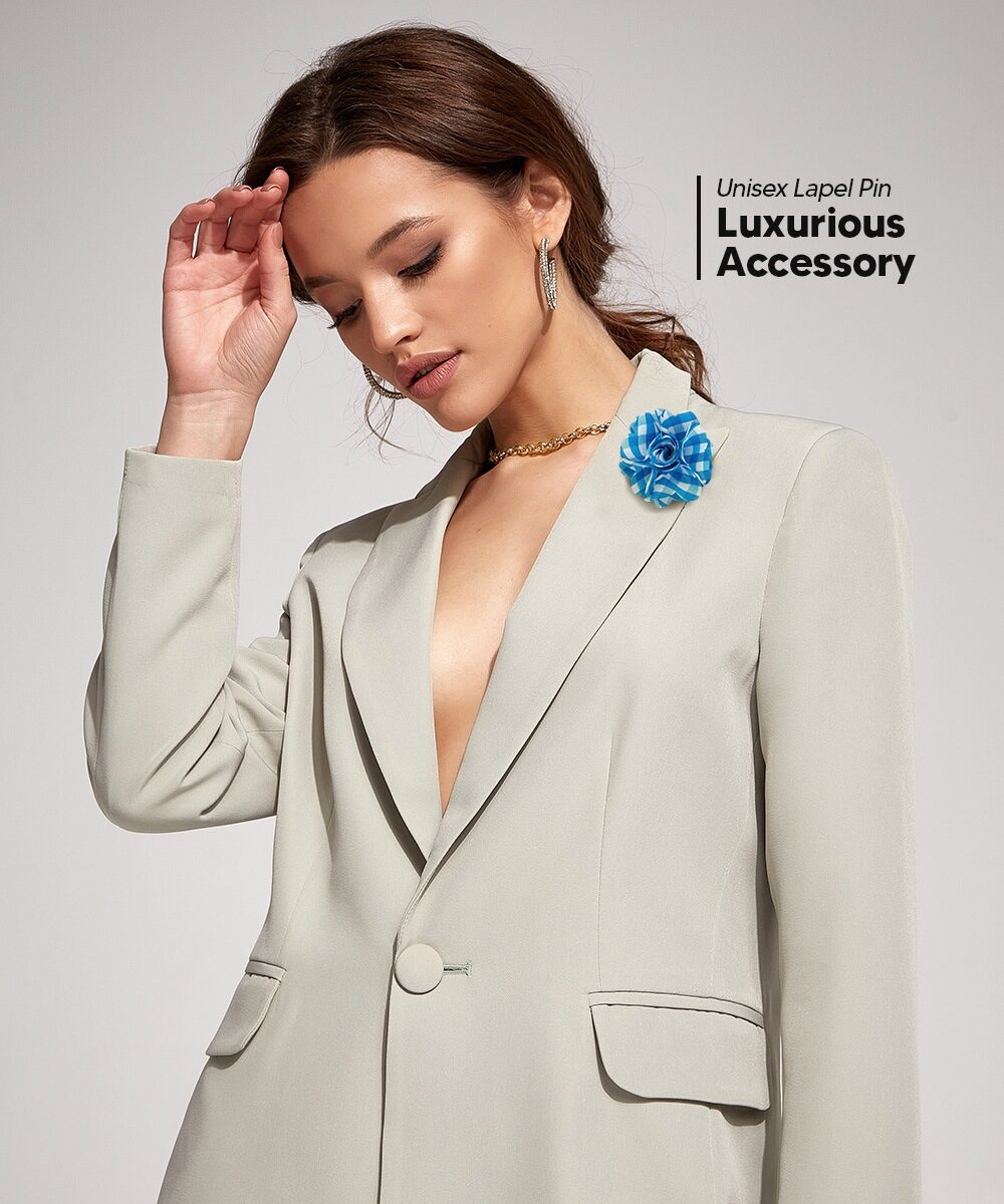 Vittorio Vico Unisex Metallic Silver Accent Plaid Flower Lapel Pin - Turquoise with Silver - Flower Lapel Pin - Vittorio Vico
