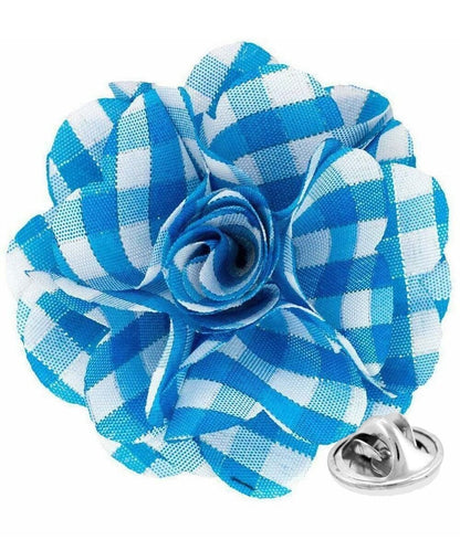 Vittorio Vico Unisex Metallic Silver Accent Plaid Flower Lapel Pin - Turquoise with Silver - Flower Lapel Pin - Vittorio Vico
