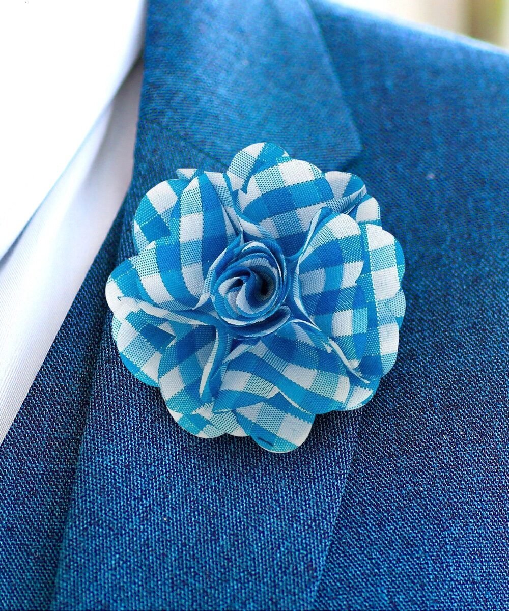 Vittorio Vico Unisex Metallic Silver Accent Plaid Flower Lapel Pin - Turquoise with Silver - Flower Lapel Pin - Vittorio Vico
