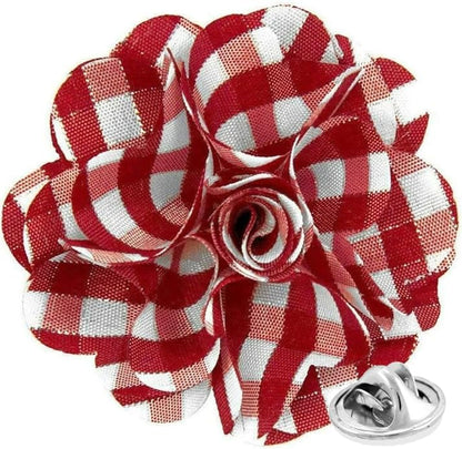 Vittorio Vico Unisex Metallic Silver Accent Plaid Flower Lapel Pin - Wine and White with Silver - Flower Lapel Pin - Vittorio Vico