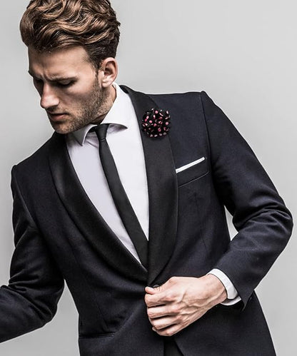 Vittorio Vico Unisex Polka Dot Flower Lapel Pin - Black and Pink - Flower Lapel Pin - Vittorio Vico
