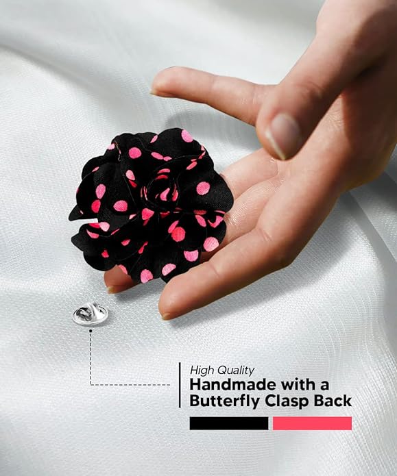 Vittorio Vico Unisex Polka Dot Flower Lapel Pin - Black and Pink - Flower Lapel Pin - Vittorio Vico