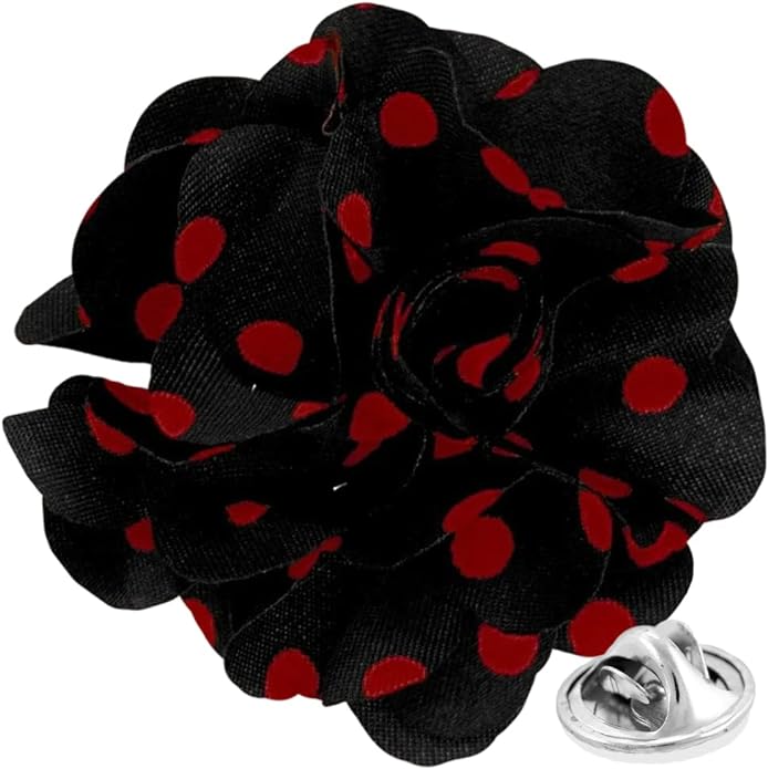 Vittorio Vico Unisex Polka Dot Flower Lapel Pin - Black and Red - Flower Lapel Pin - Vittorio Vico