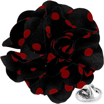 Vittorio Vico Unisex Polka Dot Flower Lapel Pin - Black and Red - Flower Lapel Pin - Vittorio Vico