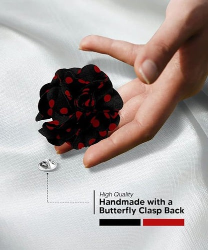 Vittorio Vico Unisex Polka Dot Flower Lapel Pin - Black and Pink - Flower Lapel Pin - Vittorio Vico