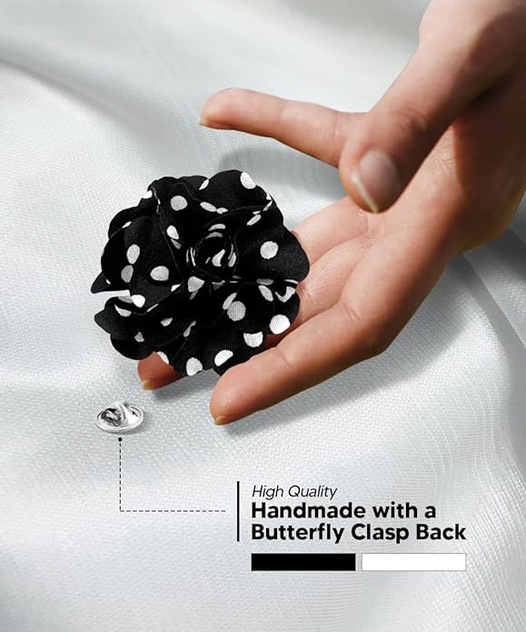 Vittorio Vico Unisex Polka Dot Flower Lapel Pin - Black and Pink - Flower Lapel Pin - Vittorio Vico
