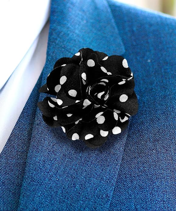 Vittorio Vico Unisex Polka Dot Flower Lapel Pin - Black and Pink - Flower Lapel Pin - Vittorio Vico