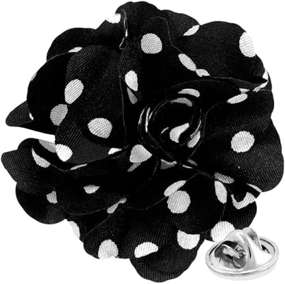 Vittorio Vico Unisex Polka Dot Flower Lapel Pin - Black and White - Flower Lapel Pin - Vittorio Vico