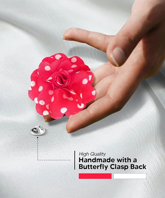 Vittorio Vico Unisex Polka Dot Flower Lapel Pin - Bubblegum Pink and White - Flower Lapel Pin - Vittorio Vico