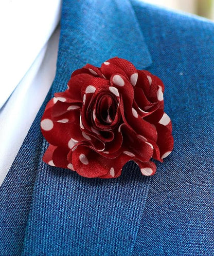 Vittorio Vico Unisex Polka Dot Flower Lapel Pin - Burgundy and White - Flower Lapel Pin - Vittorio Vico
