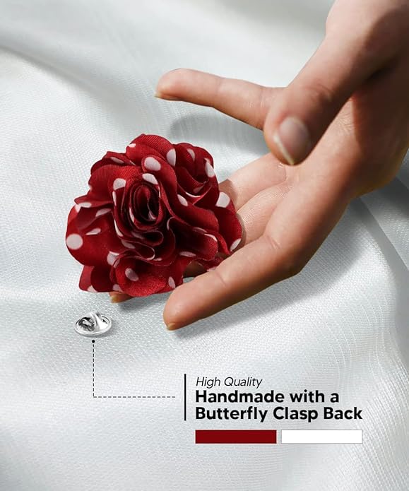 Vittorio Vico Unisex Polka Dot Flower Lapel Pin - Burgundy and White - Flower Lapel Pin - Vittorio Vico