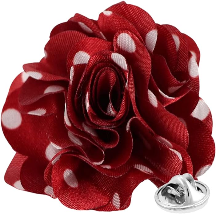 Vittorio Vico Unisex Polka Dot Flower Lapel Pin - Burgundy and White - Flower Lapel Pin - Vittorio Vico