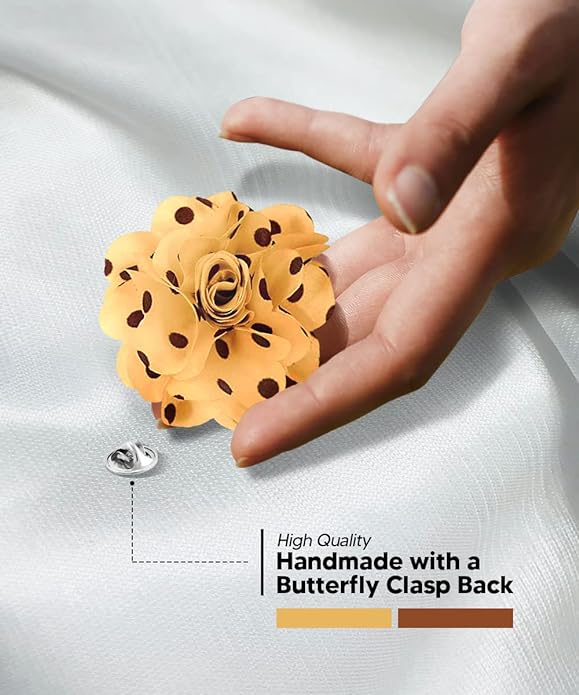 Vittorio Vico Unisex Polka Dot Flower Lapel Pin - Gold and Brown - Flower Lapel Pin - Vittorio Vico