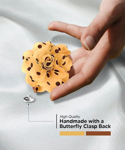 Vittorio Vico Unisex Polka Dot Flower Lapel Pin - Gold and Brown - Flower Lapel Pin - Vittorio Vico