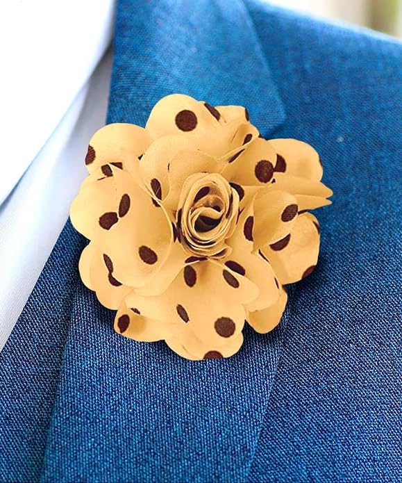 Vittorio Vico Unisex Polka Dot Flower Lapel Pin - Gold and Brown - Flower Lapel Pin - Vittorio Vico
