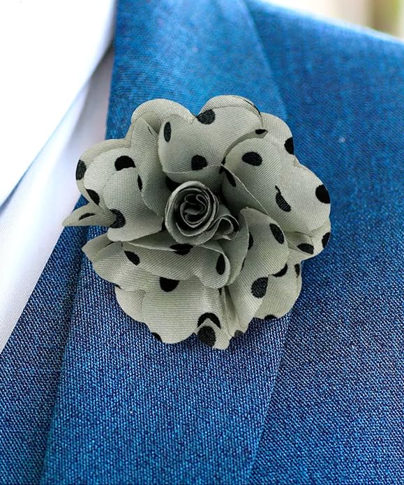 Vittorio Vico Unisex Polka Dot Flower Lapel Pin - Gray and Black - Flower Lapel Pin - Vittorio Vico