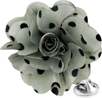 Vittorio Vico Unisex Polka Dot Flower Lapel Pin - Gray and Black - Flower Lapel Pin - Vittorio Vico