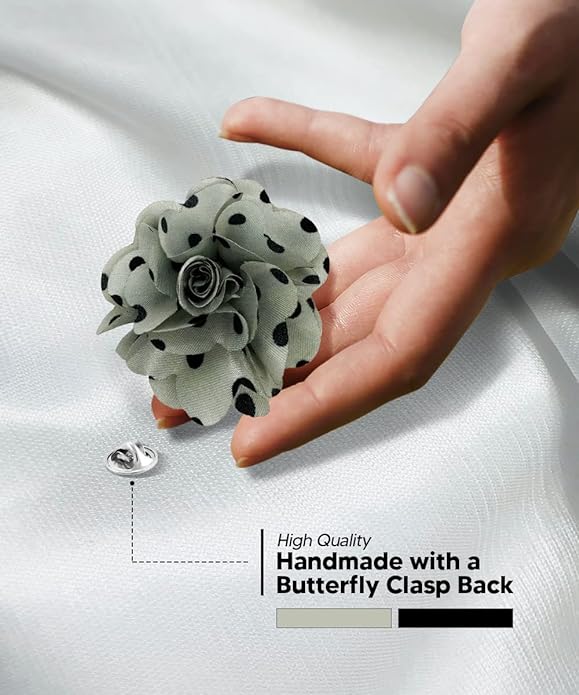 Vittorio Vico Unisex Polka Dot Flower Lapel Pin - Gray and Black - Flower Lapel Pin - Vittorio Vico