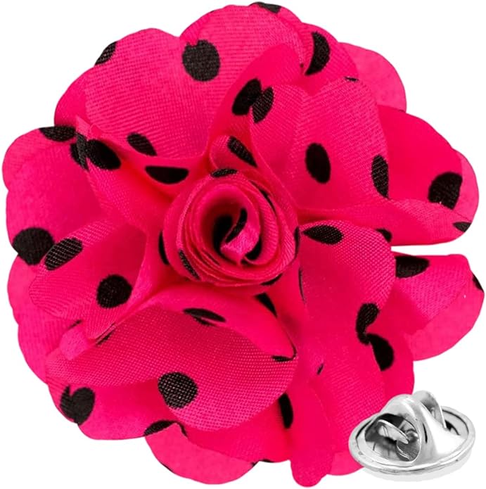 Vittorio Vico Unisex Polka Dot Flower Lapel Pin - Hot Pink and Black - Flower Lapel Pin - Vittorio Vico