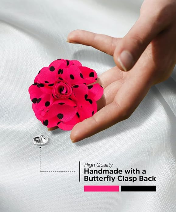 Vittorio Vico Unisex Polka Dot Flower Lapel Pin - Hot Pink and Black - Flower Lapel Pin - Vittorio Vico