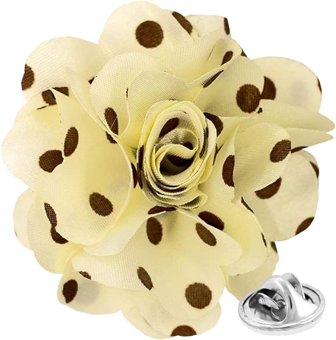 Vittorio Vico Unisex Polka Dot Flower Lapel Pin - Ivory and Brown - Flower Lapel Pin - Vittorio Vico