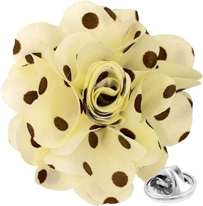 Vittorio Vico Unisex Polka Dot Flower Lapel Pin - Ivory and Brown - Flower Lapel Pin - Vittorio Vico