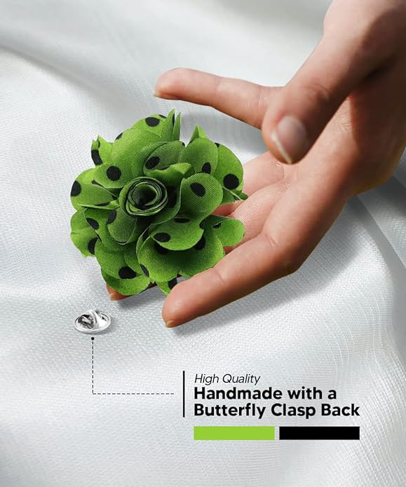 Vittorio Vico Unisex Polka Dot Flower Lapel Pin - Light Olive Green and Black - Flower Lapel Pin - Vittorio Vico